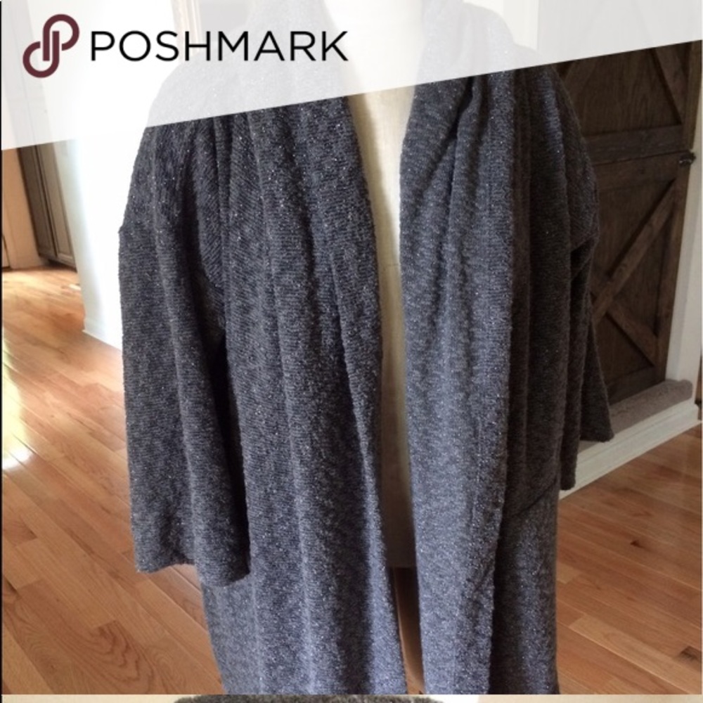 EUC Anthropologie Metallic Hooded Long Cardigan